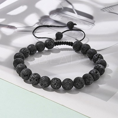 Natural Lava Rock Braided Bead Bracelets BJEW-R304-01-8mm-1
