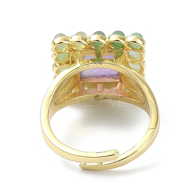 Natural Amethyst & Green Aventurine Rectangle Adjustable Ring RJEW-B030-01A-10-1