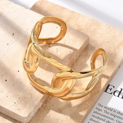 304 Stainless Steel Cuff Bangles for Women BJEW-B108-09G-1