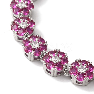 Rack Plating Brass Pave Cubic Zirconia Flower Link Necklaces for Women NJEW-B108-01P-01-1