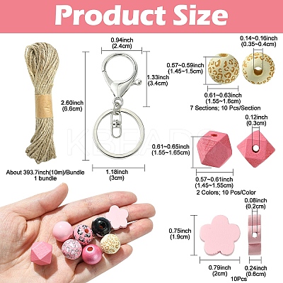 DIY Animal Cattle Theme Wooden Beaded Keychain Making Kits DIY-YW0008-69B-1
