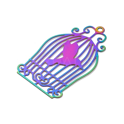 201 Stainless Steel Etched Metal Embellishments Pendants STAS-P382-01A-MC-1