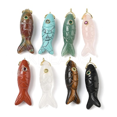Natural & Synthetic Mixed Gemstone Carved Pendants G-P599-07G-1