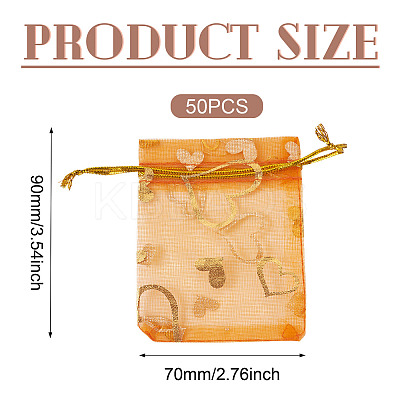 50Pcs Heart Printed Organza Bags OP-TADJ0001-01E-1