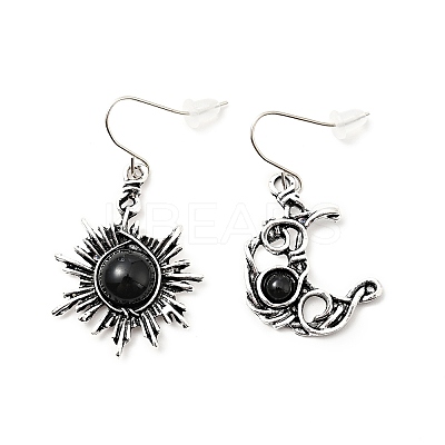 Resin Beaded Moon and Sun Asymmetrical Earrings LS-EJEW-C036-01E-1