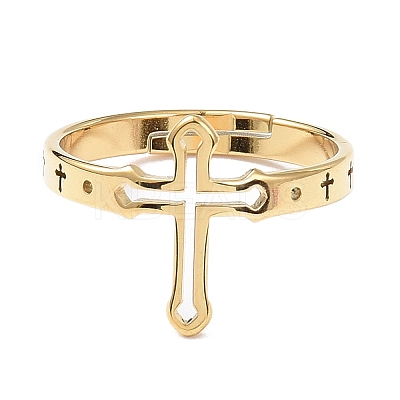 Ion Plating(IP) 304 Stainless Steel Hollow Out Cross Adjustable Ring for Women RJEW-I097-05G-1