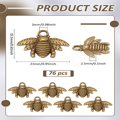 76Pcs Tibetan Style Alloy Bee Pendants FIND-LP0004-29-1
