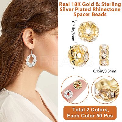100Pcs 2 Colors Rack Plating Brass Rhinestone Spacer Beads KK-BBC0016-23B-1