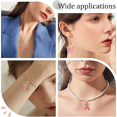 7Pcs 7 Styles October Breast Cancer Pink Awareness Ribbon Brass Enamel Pendants KK-BBC0020-36-1