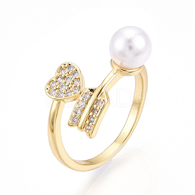 Brass Micro Pave Clear Cubic Zirconia Cuff Rings for Women KK-T074-02G-1