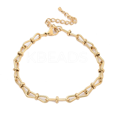 304 Stainless Steel Bowknot Link Anklets for Women AJEW-U025-02G-1