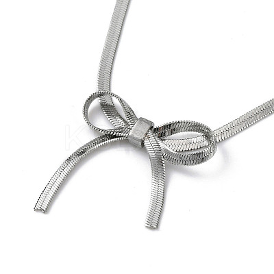 Non-Tarnish 304 Stainless Steel Bowknot Pendant Necklace NJEW-Z028-02P-1