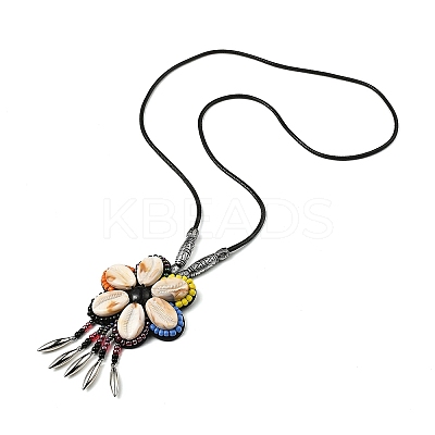 Retro Style Glass & Acrylic & CCB Beads Pendant Necklaces NJEW-Q349-02D-1
