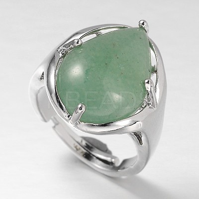 Teardrop Platinum Tone Brass Gemstone Adjustable Wide Band Rings RJEW-L062-02E-1