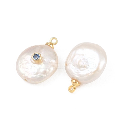 Brass Micro Pave Cubic Zirconia with Natural Pearl Pendants KK-Z146-07C-04-1