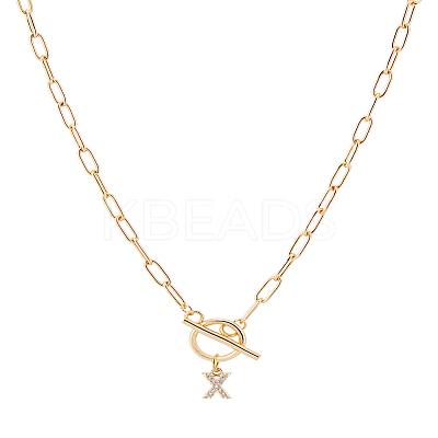 1Pc 304 Stainless Steel Chain & Brass Micro Pave Cubic Zirconia Letter Pendant Necklaces NJEW-LP0001-36X-G-1