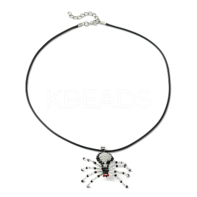 Braided Glass Seed Bead Spider Pendant Necklaces NJEW-MZ00036-01-1