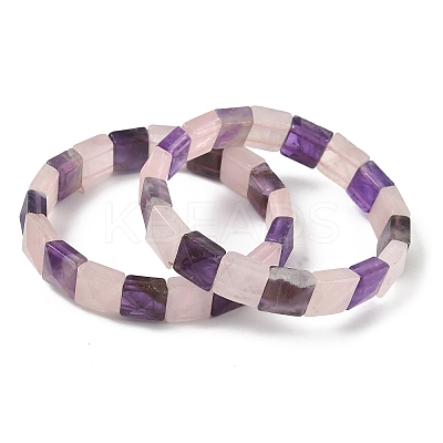 Natural Amethyst & Rose Quartz Beads Stretch Bracelets for Women Men BJEW-C097-06-13-1