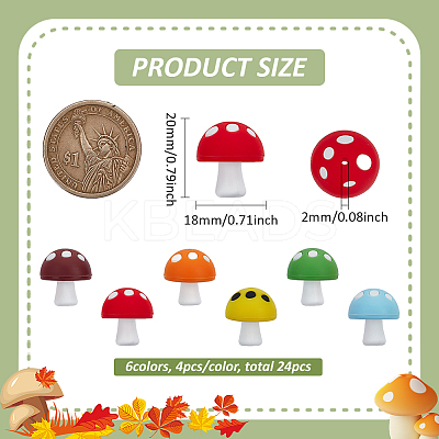 24Pcs 6 Colors Mushroom Food Grade Eco-Friendly Silicone Focal Beads SIL-FG0001-01-1