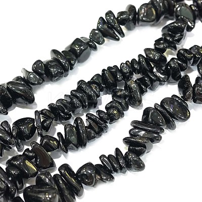 Natural Black Tourmaline Chip Bead Strands X-G-L444-08-1