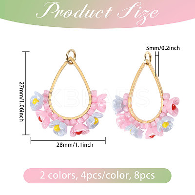 8Pcs 2 Colors Glass Seed Beads & Resin Pendants PALLOY-CA00038-1