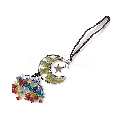 Natural Mixed Gemstone Moon with Chips Tassel Pendant Decorations G-L524-07R-A-1