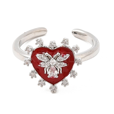 Brass Micro Pave Cubic Zirconia Cuff Open Rings for Women RJEW-B160-09P-1