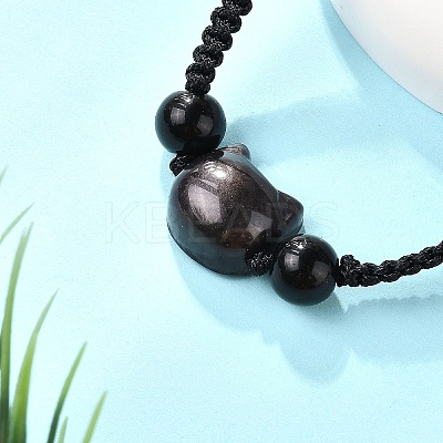 Cat Head Resin Brainded Bead Bracelets BJEW-L701-02B-1