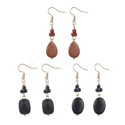 3 Pairs Synthetic Goldstone Dangle Earrings EJEW-JE06601-1