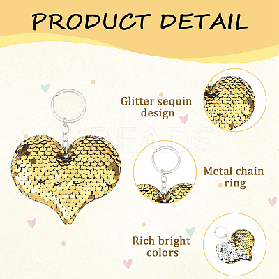 14Pcs 7 Colors PVC Reflective Sequin Heart Pendant Keychain KEYC-YW0001-27-1
