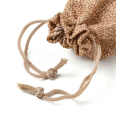 Polyester Imitation Burlap Packing Pouches Drawstring Bags X-ABAG-R005-9x7-M-1
