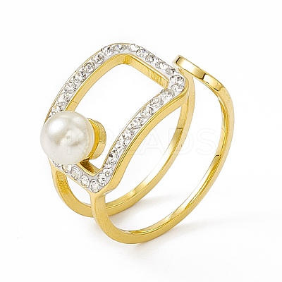 Ion Plating(IP) 304 Stainless Steel Cubic Zirconia Cuff Ring for Women LS-RJEW-C060-04G-1