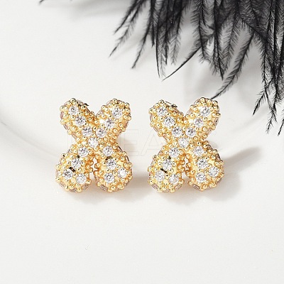 Brass Micro Pave Cubic Zirconia Stud Earrings EJEW-Z091-04G-X-1