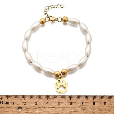 304 Stainless Steel Paw Print Charm Bracelets for Women BJEW-C098-12G-1
