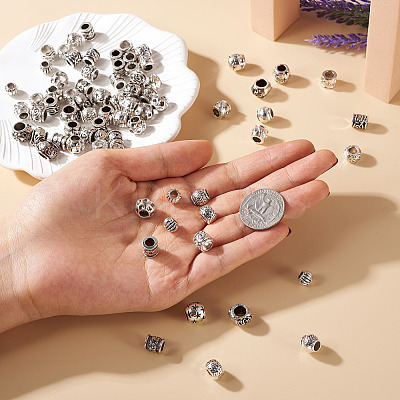 100Pcs 10 Style Tibetan Style Alloy European Beads FIND-CD0001-34-1
