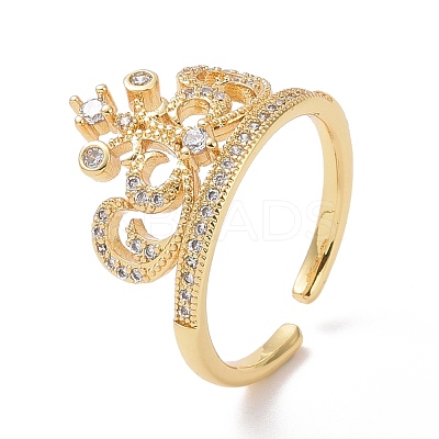 Clear Cubic Zirconia Crown Open Ring RJEW-P032-28G-1