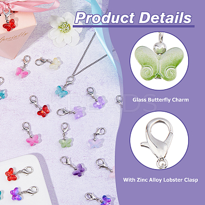 96Pcs 12 Colors Butterfly Glass Pendants HJEW-HS00002-1