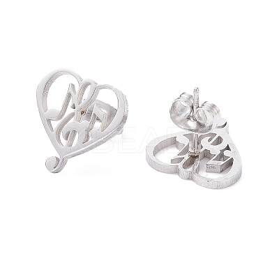 Tarnish Resistant Heart with Musical Note 304 Stainless Steel Stud Earrings for Women LS-EJEW-Z017-09P-1