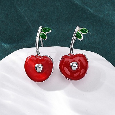 Cherry Brass Enamel Stud Earrings for Women EJEW-G425-02P-1
