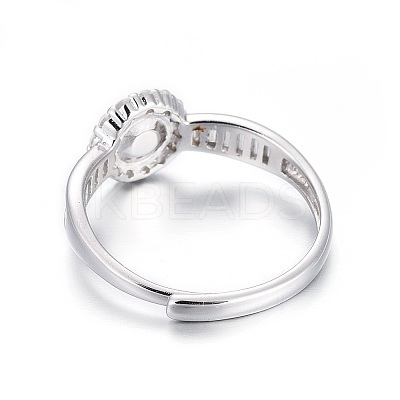 Adjustable Rhodium Plated 925 Sterling Silver Finger Design Ring Mounts Fittings with Pearl Seat STER-F048-07P-1