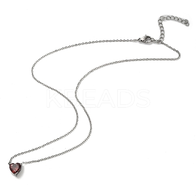 304 Stainless Steel Dark Red Cubic Zirconia Heart Pendant Necklaces for Women NJEW-Z064-04P-1