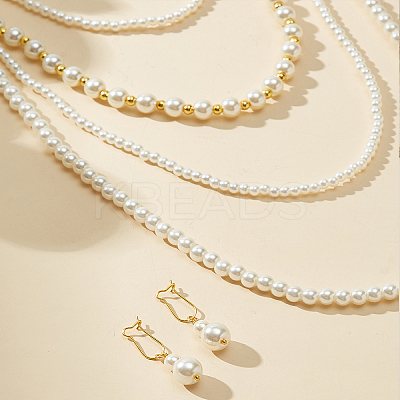 French Elegant Plastic Imitation Pearl Multilayer Necklace & Earrings Sweater Chain Set for Women EN7269-1