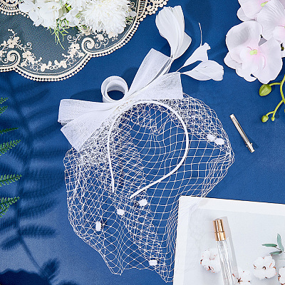 Gauze Mesh Veil Cloth with Aligator Hair Clip AJEW-WH20018-97B-1