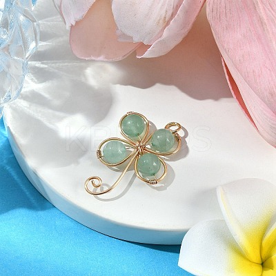 Copper Wire Wrapped Natural Green Aventurine Shamrock Pendants PALLOY-JF02945-02-1