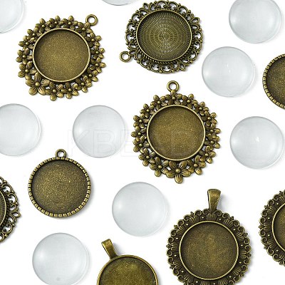 DIY Blank Round Glass & Tibetan Style Alloy Pendant Making Kits DIY-FS0006-10-1