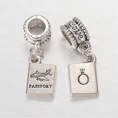 Rectangle with Word Passport Alloy European Dangle Large Hole Pendants MPDL-F017-06-1