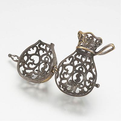 Brass Cage Pendants KK-D528-01AB-1