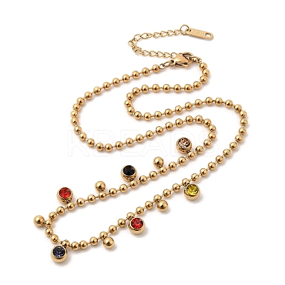 304 Stainless Steel Pave Cubic Zirconia Colorful Round Tassel Ball Chain Bib Necklaces for Women LS-NJEW-D350-01G-1