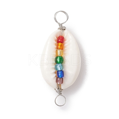 2Pcs 2 Colors Natural Shell Connector Charms PALLOY-JF02692-1