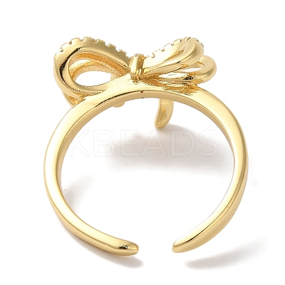 Bowknot Brass Micro Pave Clear Cubic Zirconia Open Cuff Rings for Women LS-RJEW-C098-07G-1